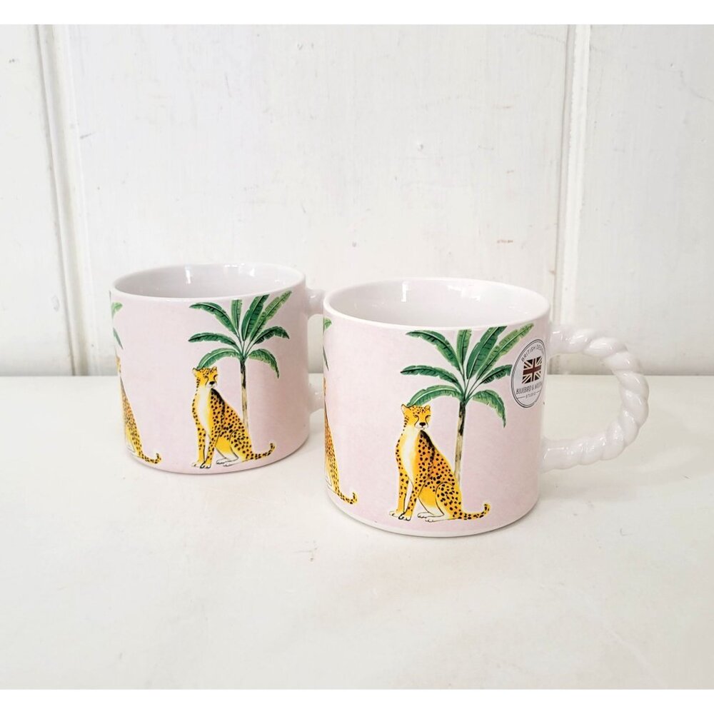 Set Of 2 Bluebird & Willow British Design Ceramic Mugs With Leopard & Palm Tree - Picture 9 of 9
